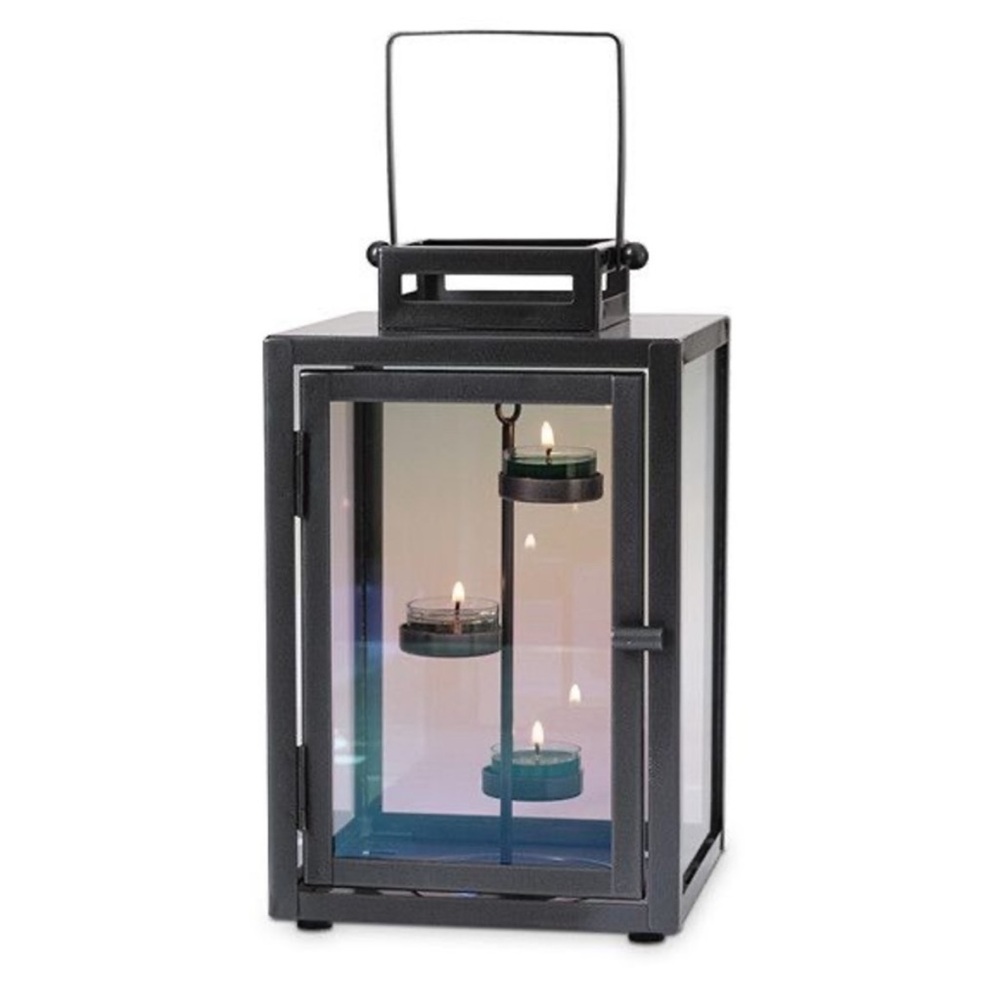 PartyLite Black Lantern with Iridescent Glass - Picture 2 of 2